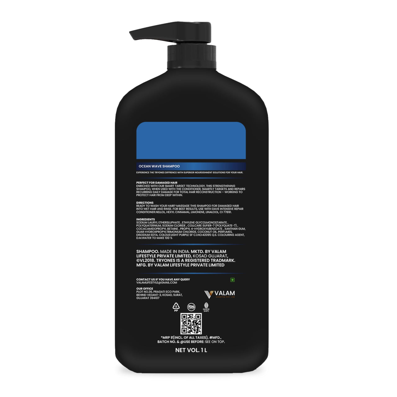 Tryones Ocean Shampoo | Intensive Hair Growth | Anti Hairfall Shampoo that Maintains Shine 1000 ml