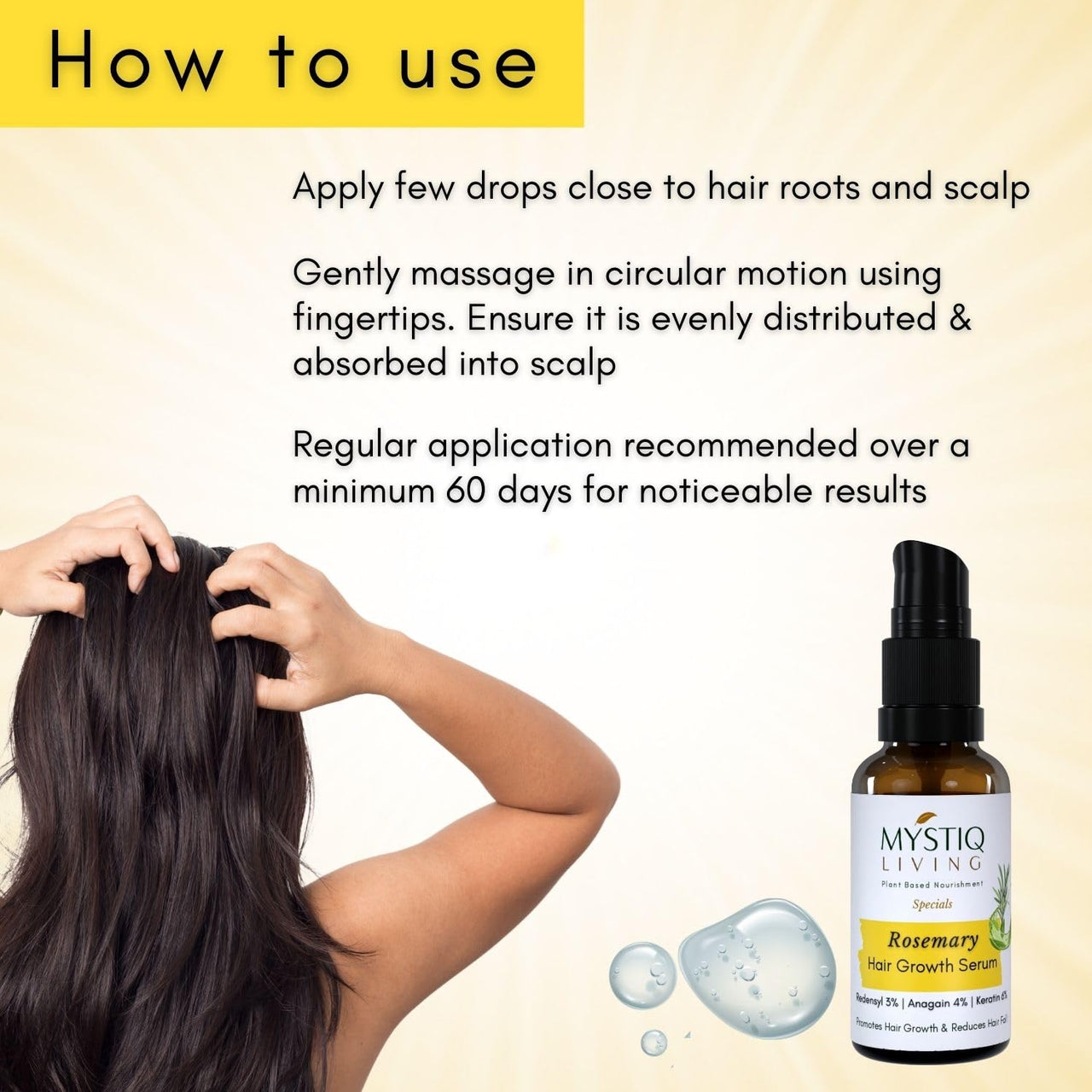 Mystiq Living Rosemary Hair Growth Serum for Scalp with 3% Redensyl, 4% Anagain, 6% Keratin - 30 ML | Advanced Hair Growth Serum for Hair Fall Control | For Men & Women