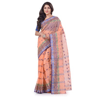 dB DESH BIDESH Women`s Traditional Bengal Tant Tri Leaf Woven Design Pure Handloom Cotton Saree Without Blouse Piece