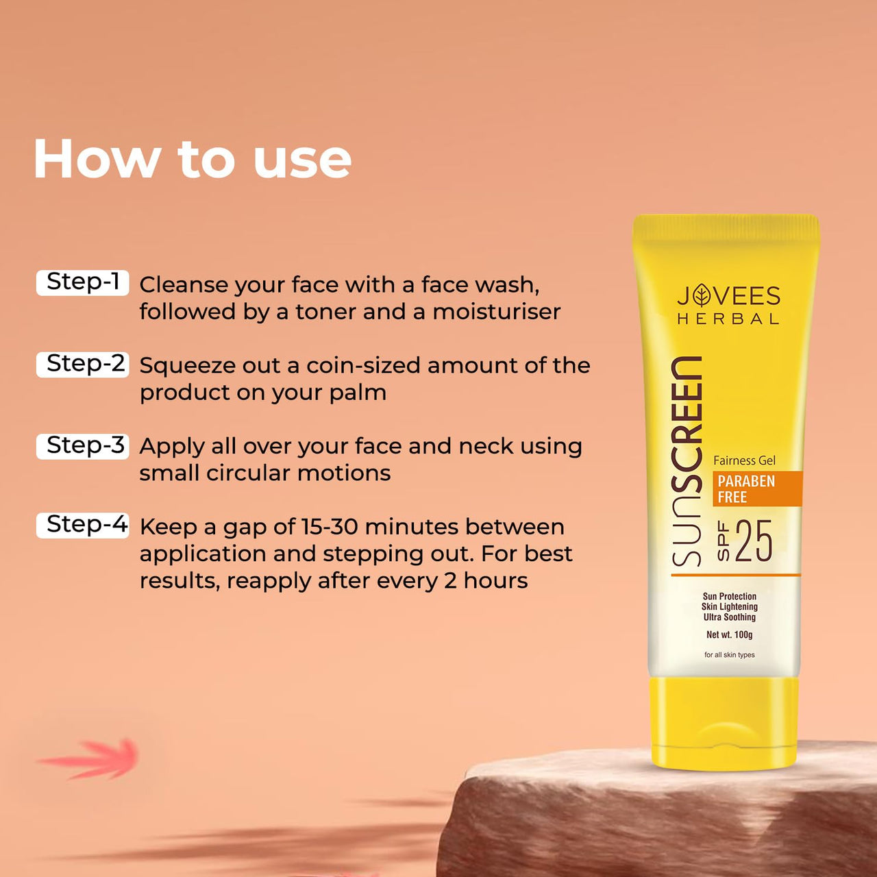 Jovees Herbal Sunscreen Fairness Gel SPF 25 For Tanning & Sun Damage | Oily, Sensitive, Dry Skin | Sunscreen For protect Your Skin with Lightweight & No White Cast Formula | Women/Men 100g