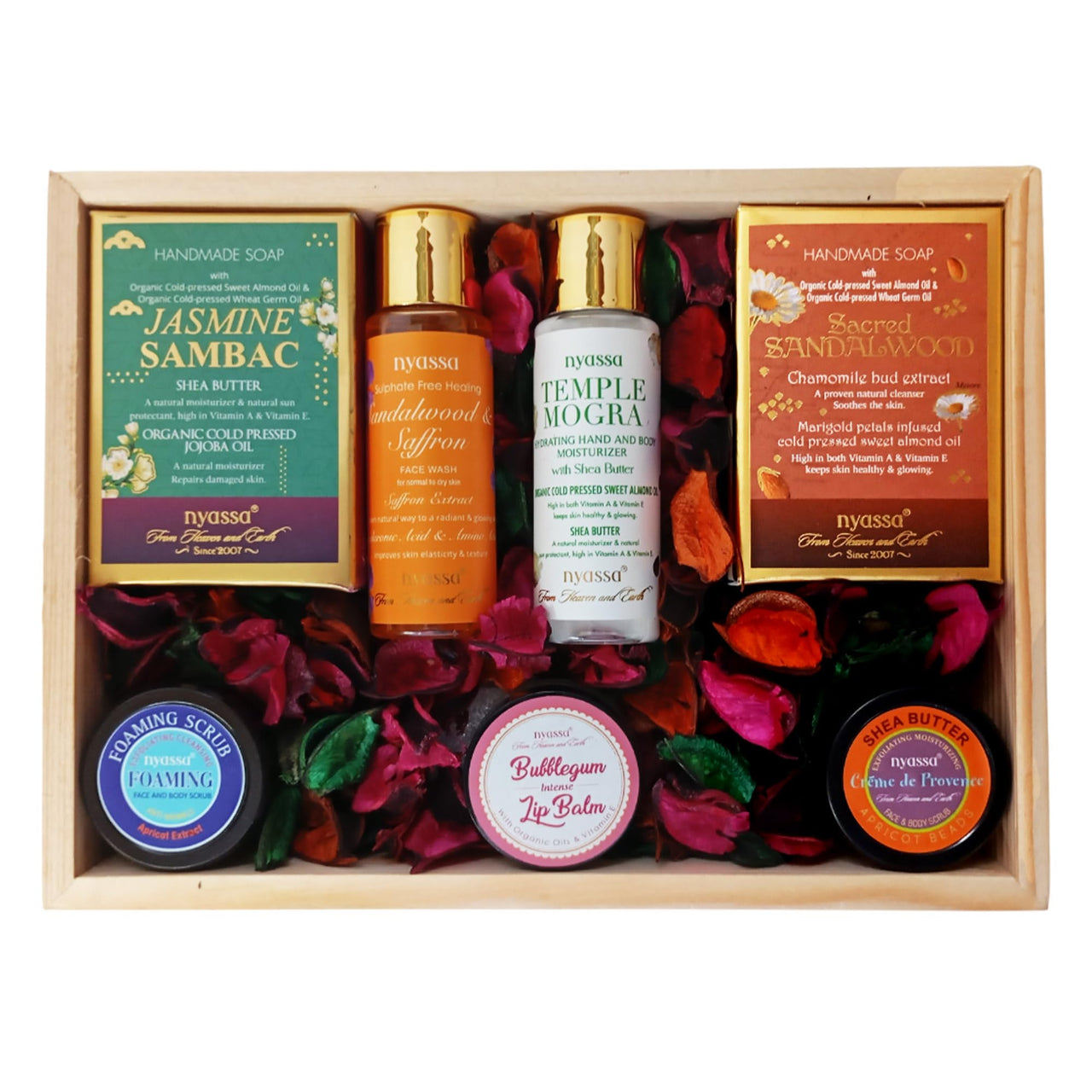 NYASSA Premium Bath and Body Treats Wooden Gift Set for Women & Men | Wooden Gift Box To Pamper Your Loved Ones | Perfect for Every Occasion | Pack of 7
