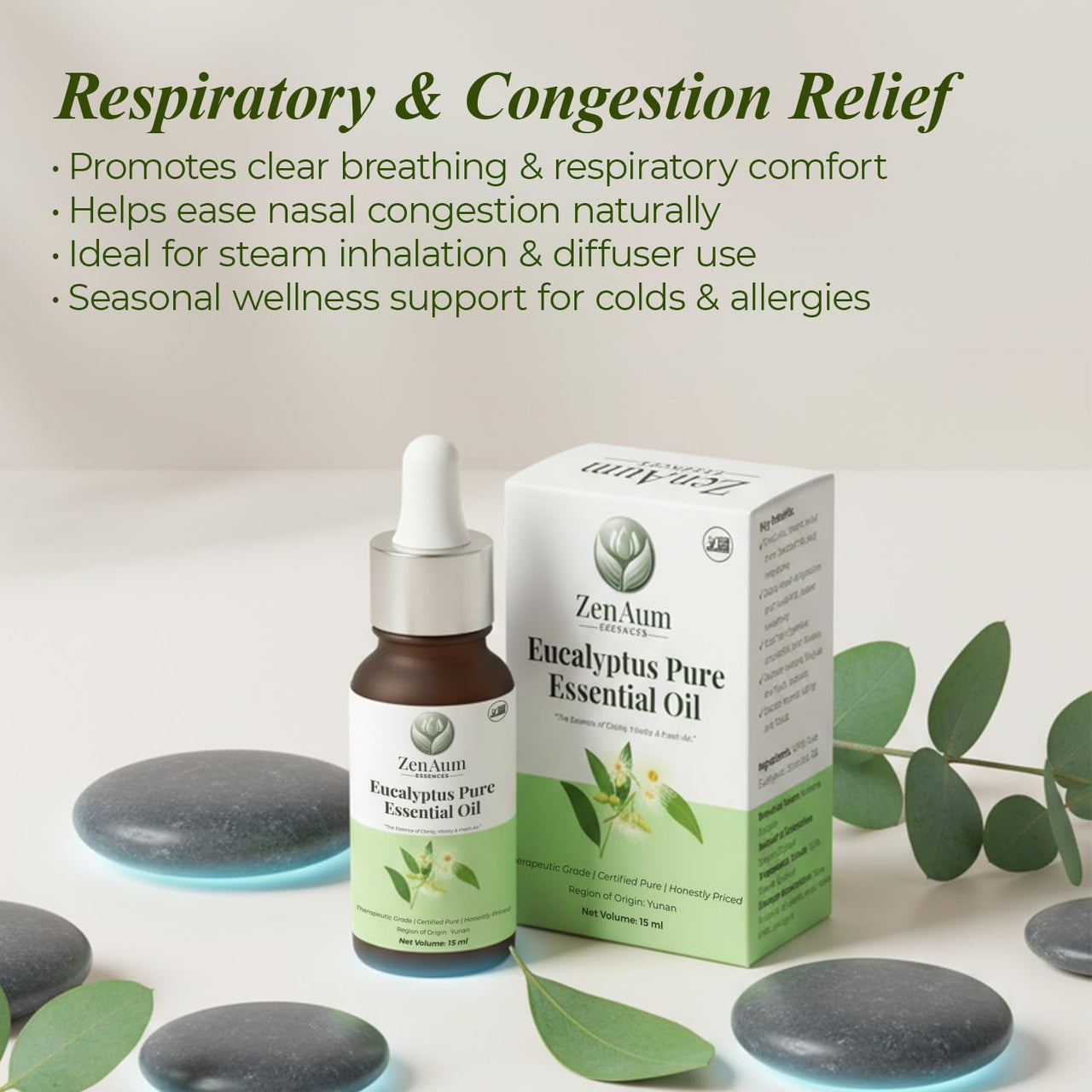 Zenaum Essences 100% Natural Eucalyptus Therapeutic Grade Essential Oil | 30ml (Pack of 2) | Respiratory Relief, Muscle Soothing & Aromatherapy | Sourced from Yunan, India | GMP, ISO & IFRA Certified