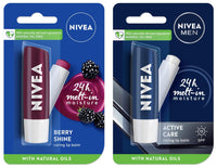 NIVEA Men Lip Care, Active Care Lip Balm, SPF 15 And NIVEA Lip Balm, Fruity Blackberry Shine,4.8 g (Pack of 2)