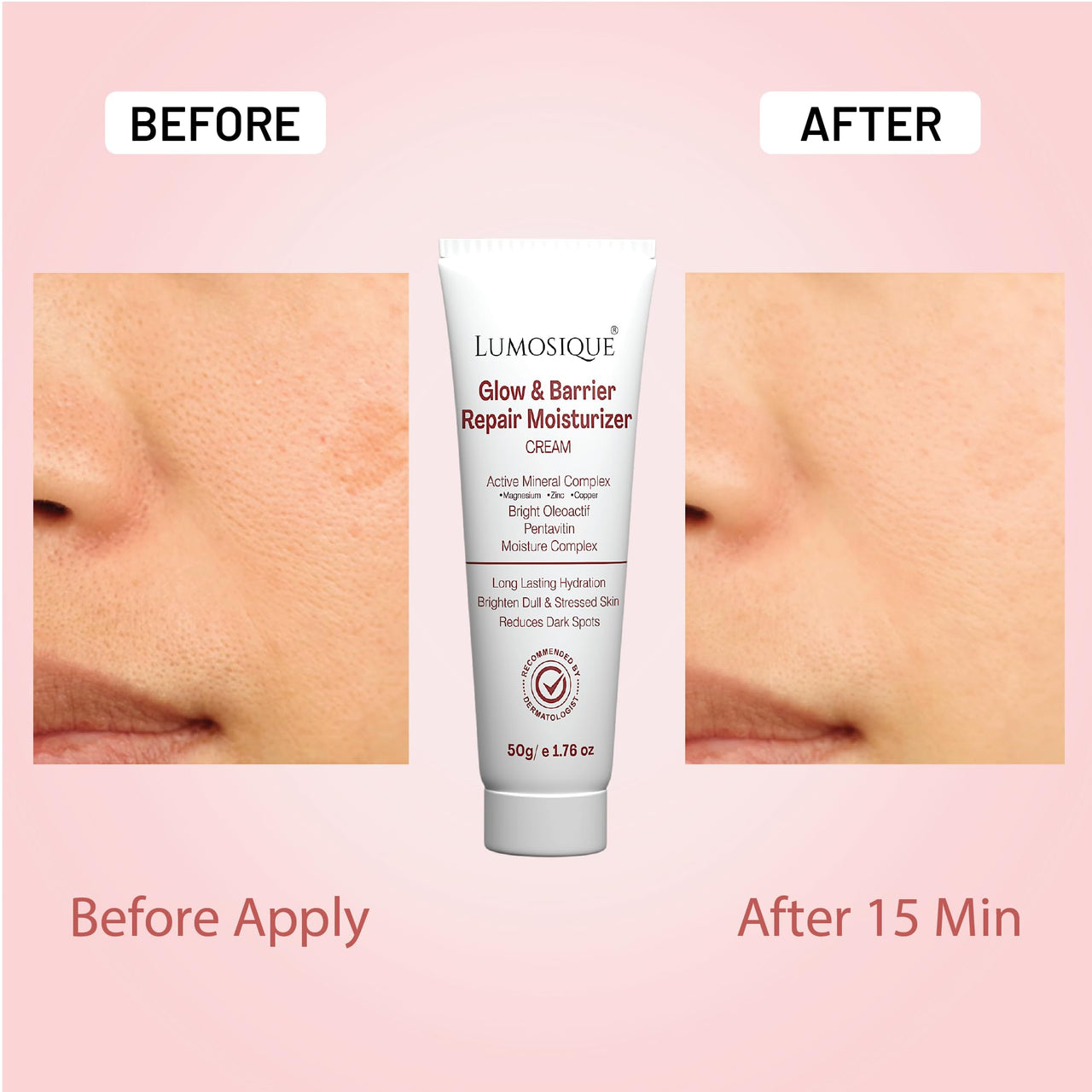 LUMOSIQUE® Glow and Barrier Repair Moisturizer Cream for Intense Moisturizing and Skin Strengthening | With Active Mineral Complex, Bright Oleoactif, Pentavitin and Moisture Complex I Skin Barrier Repair Cream | For Dry Skin, Normal Skin & Sensitive Skin