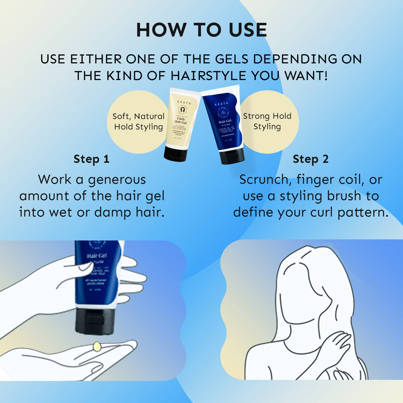 Arata Advanced Curl Care Curly Hair Gel (150 ML) and Styling Hair Gel (150 ML) | Defines Curl Pattern | Strong and Soft Hold | Enhances Texture, Volume and Shine