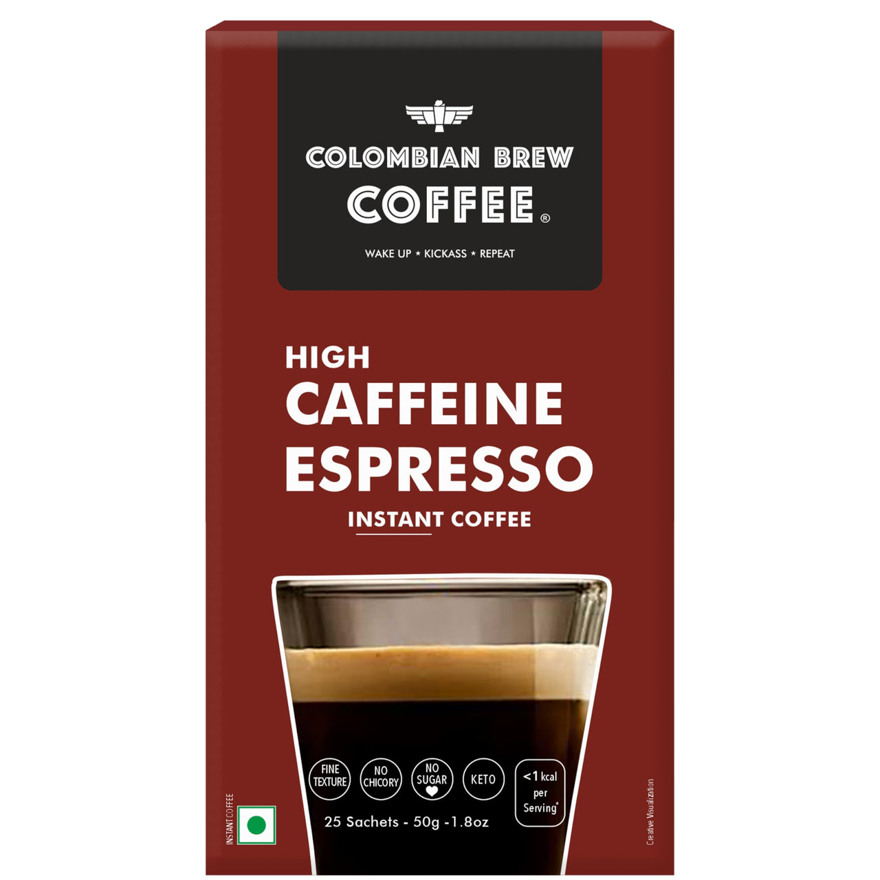 COLOMBIAN BREW COFFEE Colombian Brew High Caffeine Espresso Instant Coffee Powder, Strong, 50g