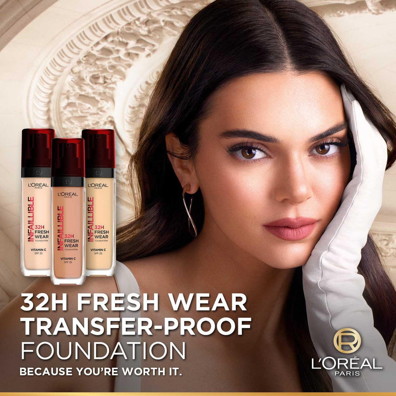L'Oreal Paris Oil Absorbing Formula, Transferproof, Heatproof and Long-Lasting, Infallible 32H Fresh Wear Radiant Liquid Foundation - 235 Honey Radiant Finish