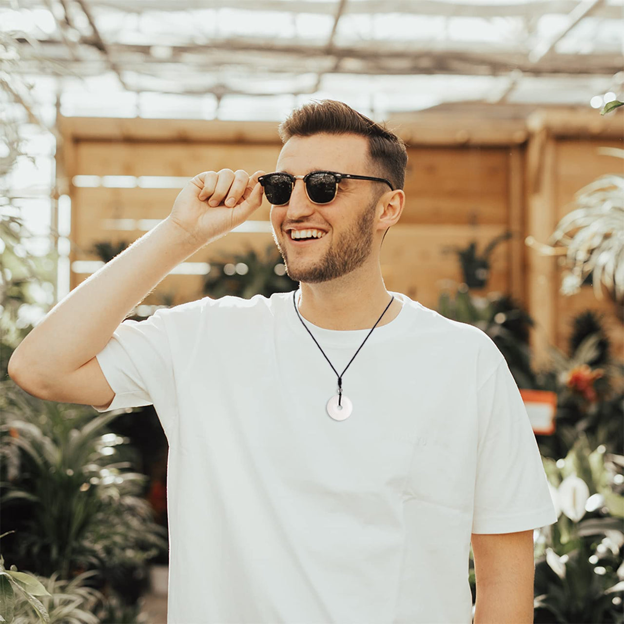 ASGIFT Lucky Coin Crystal Necklace 30mm Round Donut Natural Quartz Protection Pendant with Adjustable Rope Reiki Healing Crystal Stone Spiritual Necklaces for Men Women White-Clear Quartz