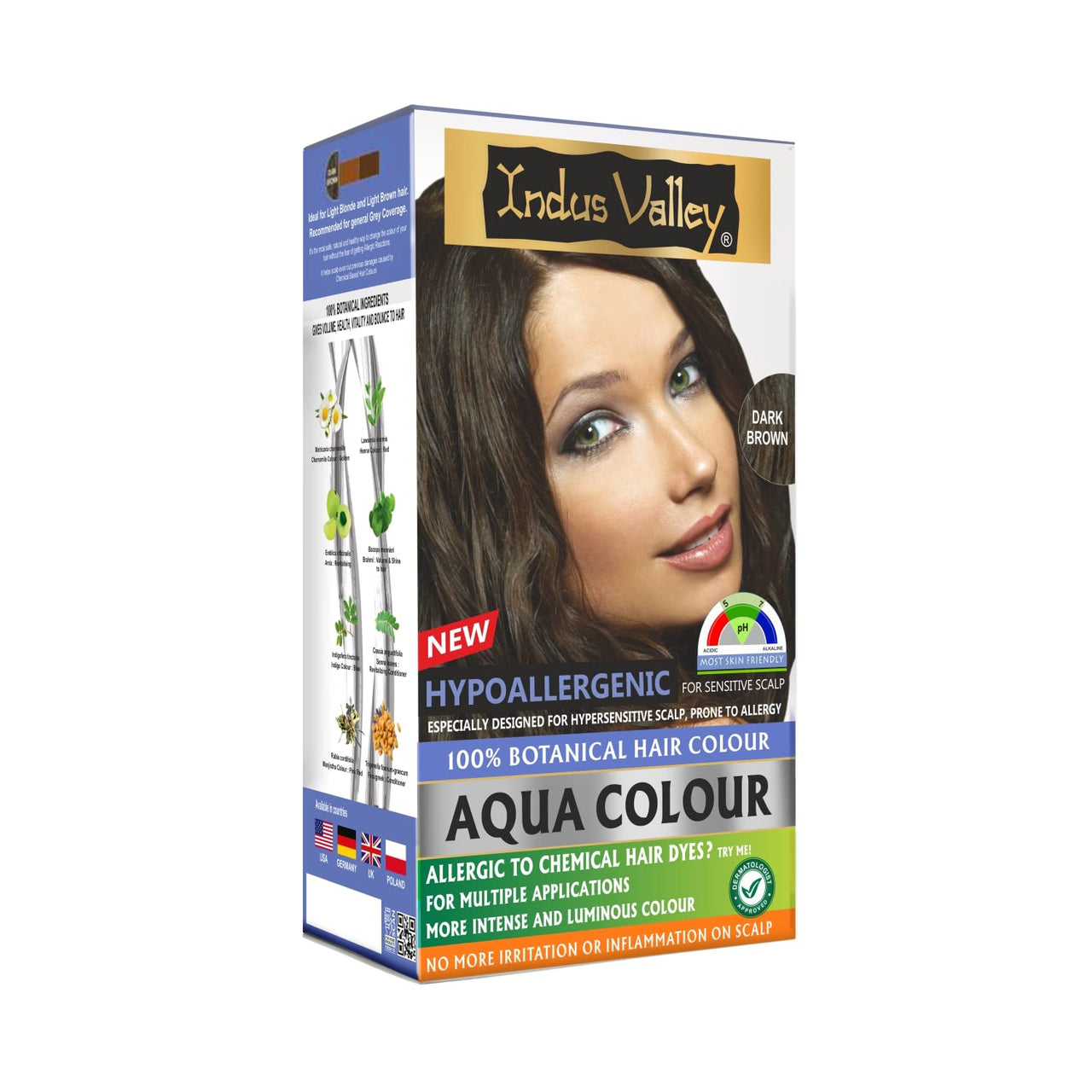 INDUS VALLEY Hypo Allergic Aqua Colour 100% Botanical Hair Colour, 30ml + 200g - Dark Brown (Pack of 1)