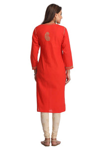 Ada Lucknowi Hand Embroidered Chikankari Straight Cotton Kurti Kurta for Women A188271