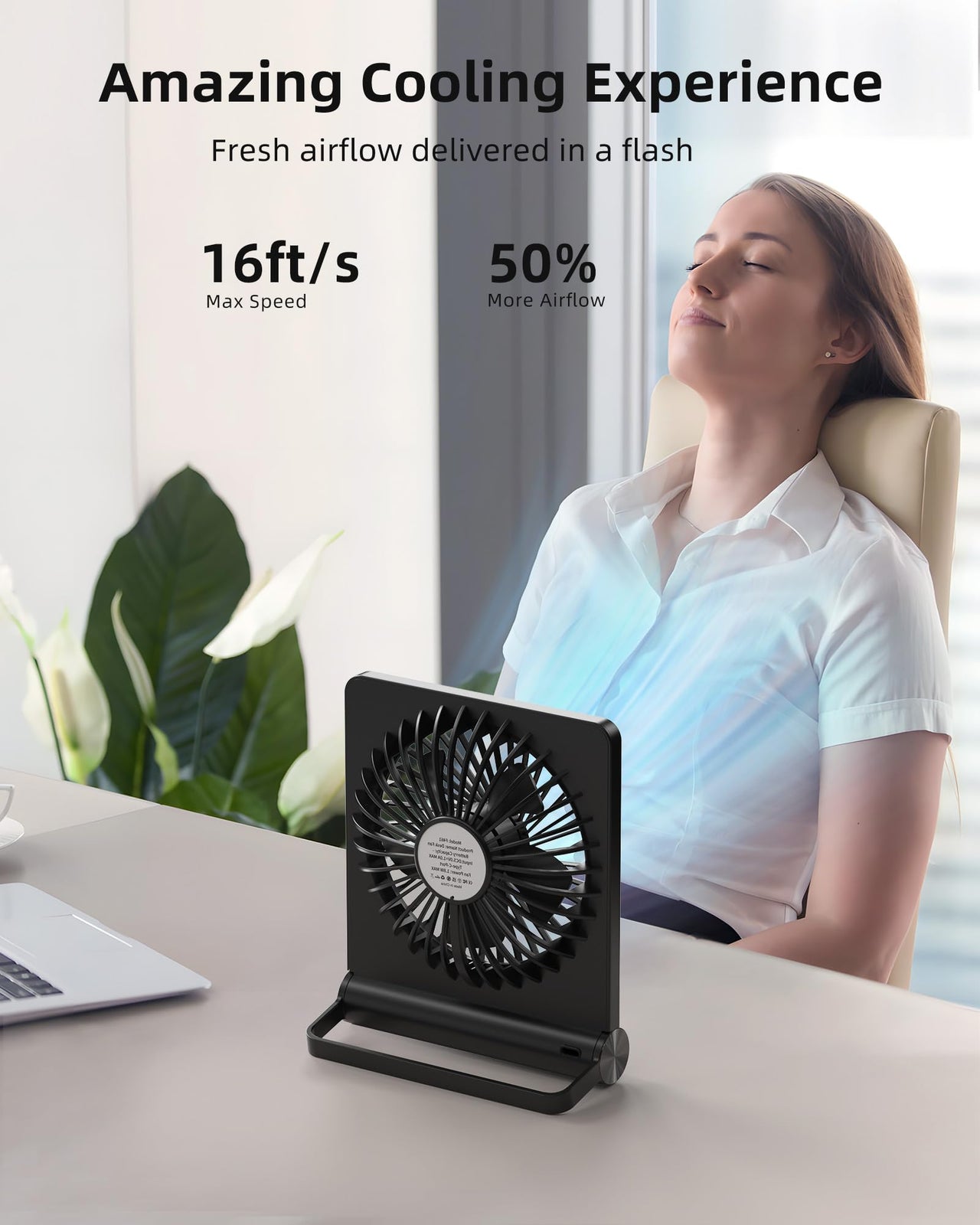 Koonie Portable Desk Fan, 3.5-20hrs Battery Operated Small USB Fan with Ultra Quiet 220 Tilt Folding, Rechargeable Personal Fan with 3 Speeds Strong Wind for Home Office Desktop, Black