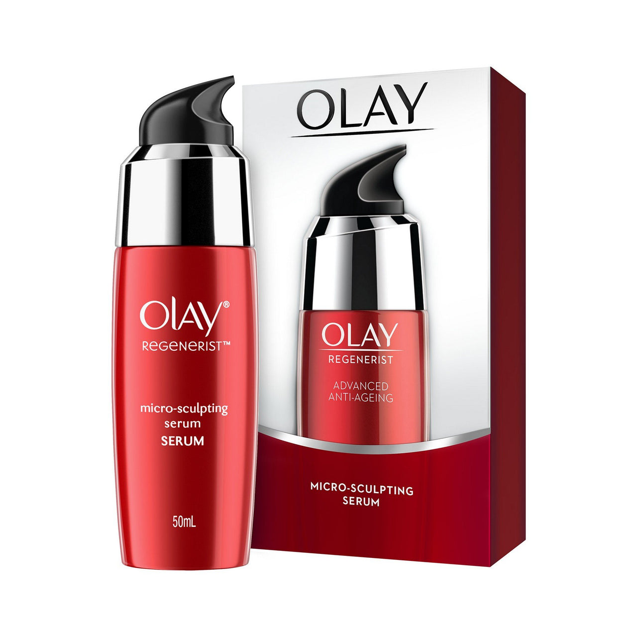 Olay Night Cream Total Effects 7 in 1, Anti-Ageing Moisturiser, 50g & Serum Regenerist Microsculpting¬ Serum, 50 ml