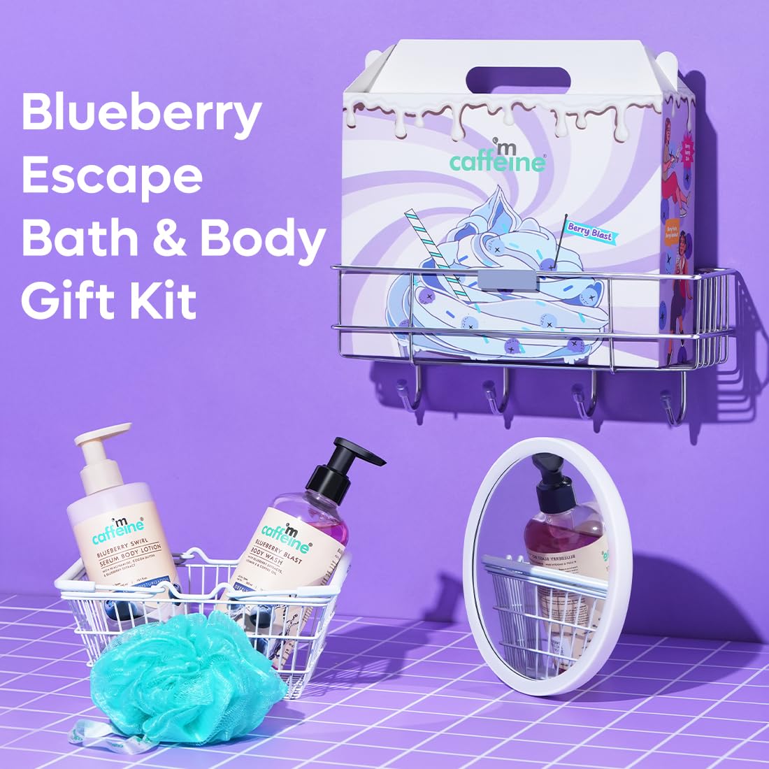 mcaffeine Blueberry Escape Bath & Body Gift Kit|Body Wash, Body Lotion, Teal Loofah|Gift Set For Men And Women|Pampering Kit For Birthday, Anniversary & All Special Occasions| 100% Vegan
