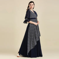 madhuram Women and Girls Fox Georgette and Printed V-Neck 3/4 Sleeve Anarkali Gown Stylish Kurta for Women (M-2345)