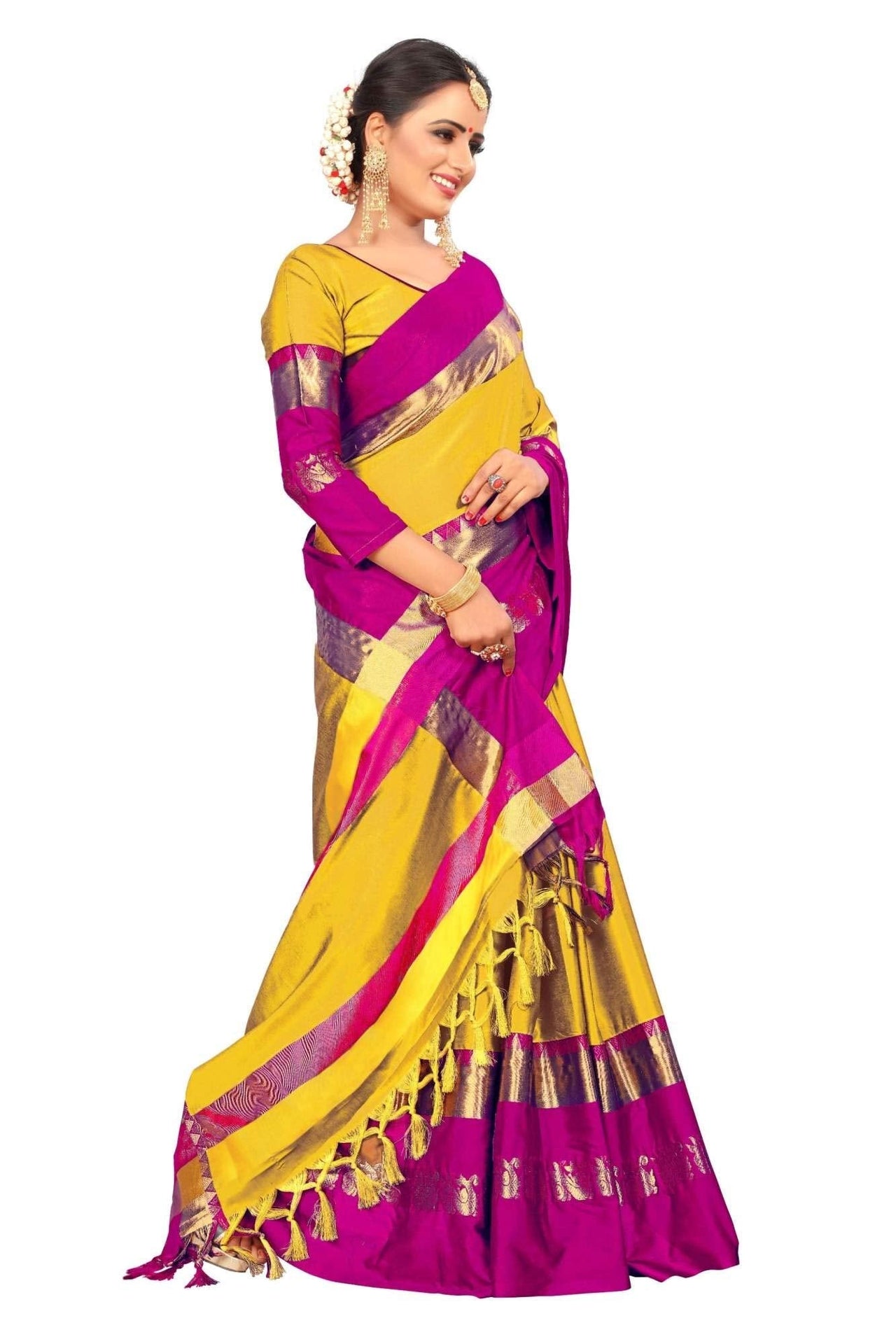 PAREVDEE Women's  Dobby Cotton Saree With Blouse Piece