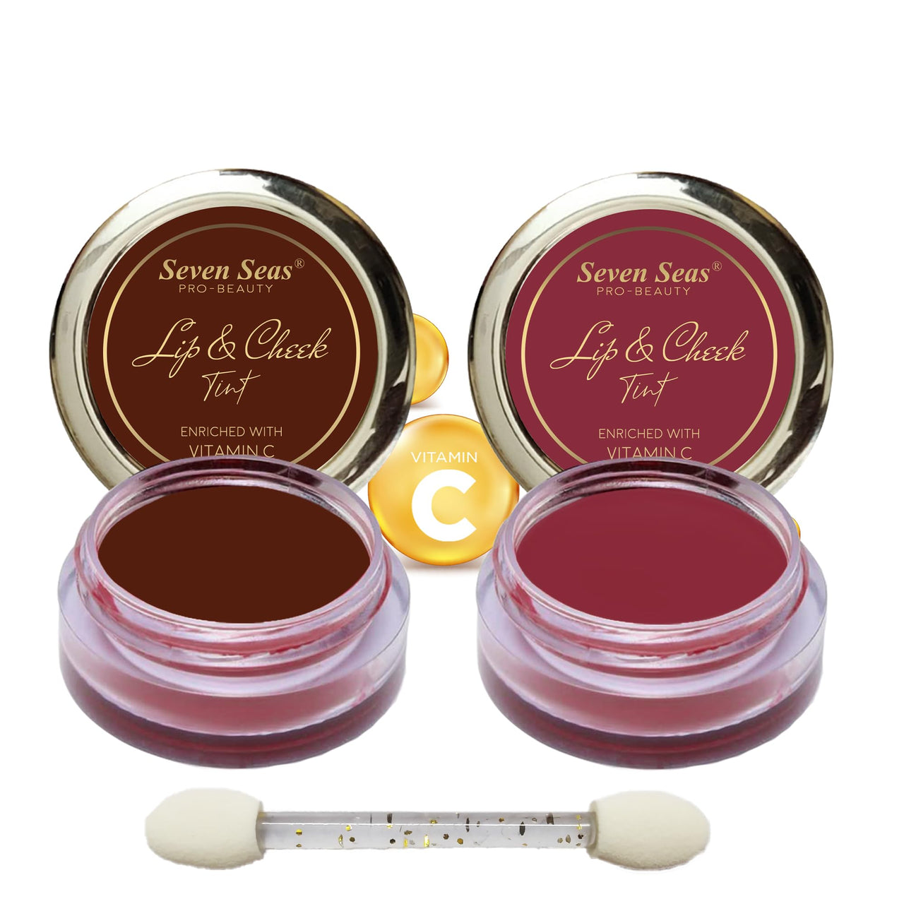 Seven Seas Lips & Cheek Tint Combo Pack of 2 | Matte Natural Blush for Women | Lip Tint with Vitamin E | Nourishing Cheek Tint (Maroon, Mandy)