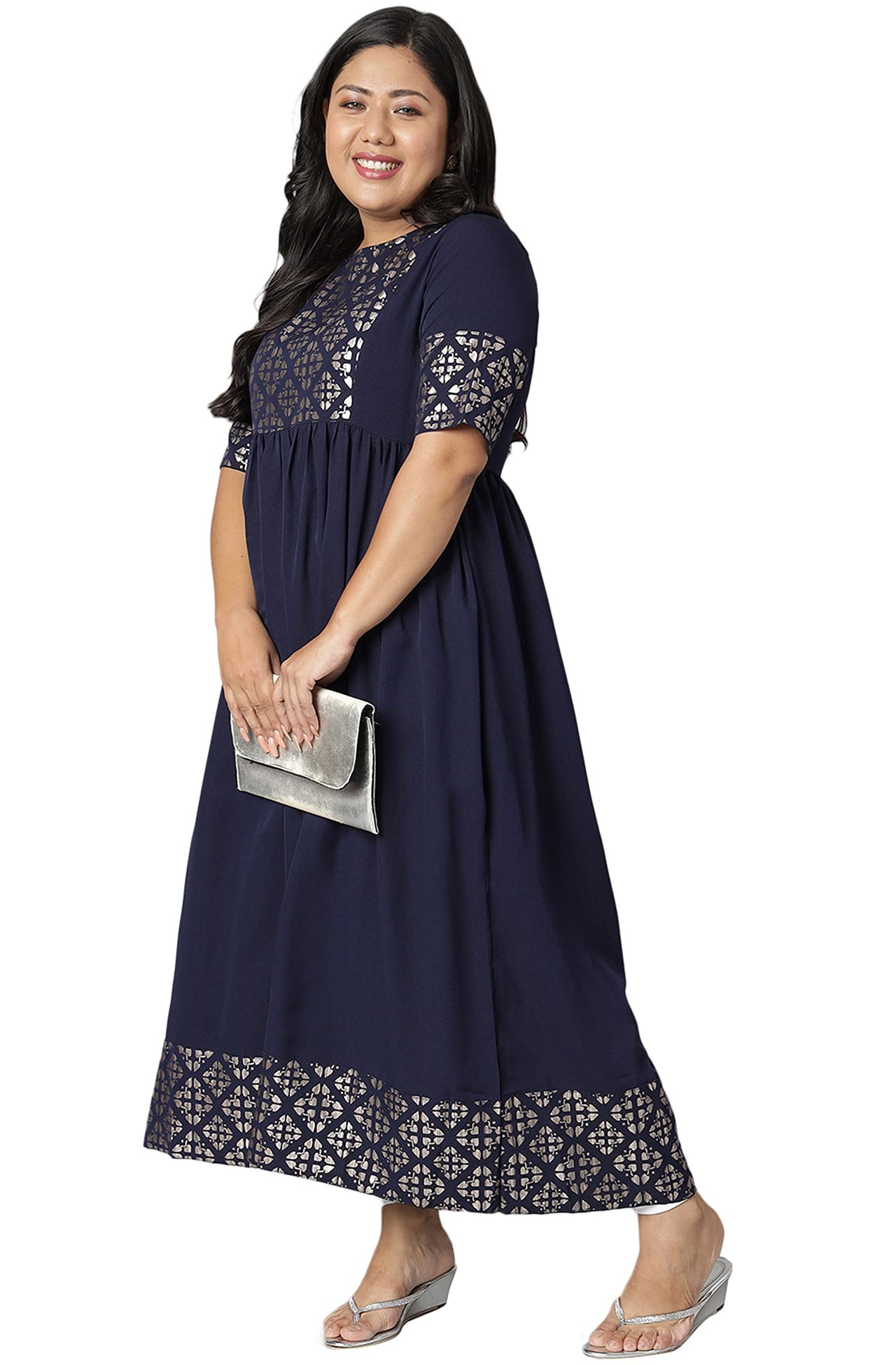 XL LOVE - By Janasya Women's  Plus Size Dark Blue Poly Crepe Kurta