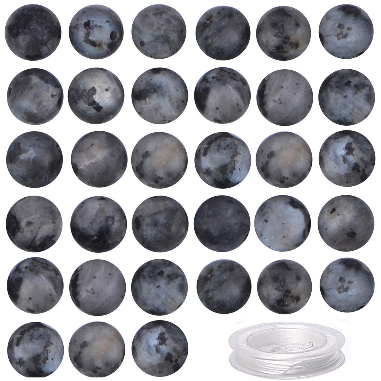 100Pcs Natural Crystal Beads Stone Gemstone Round Loose Energy Healing Beads with Free Crystal Stretch Cord for Jewelry Making (Larvikite Labradorite, 6MM) Larvikite Labradorite