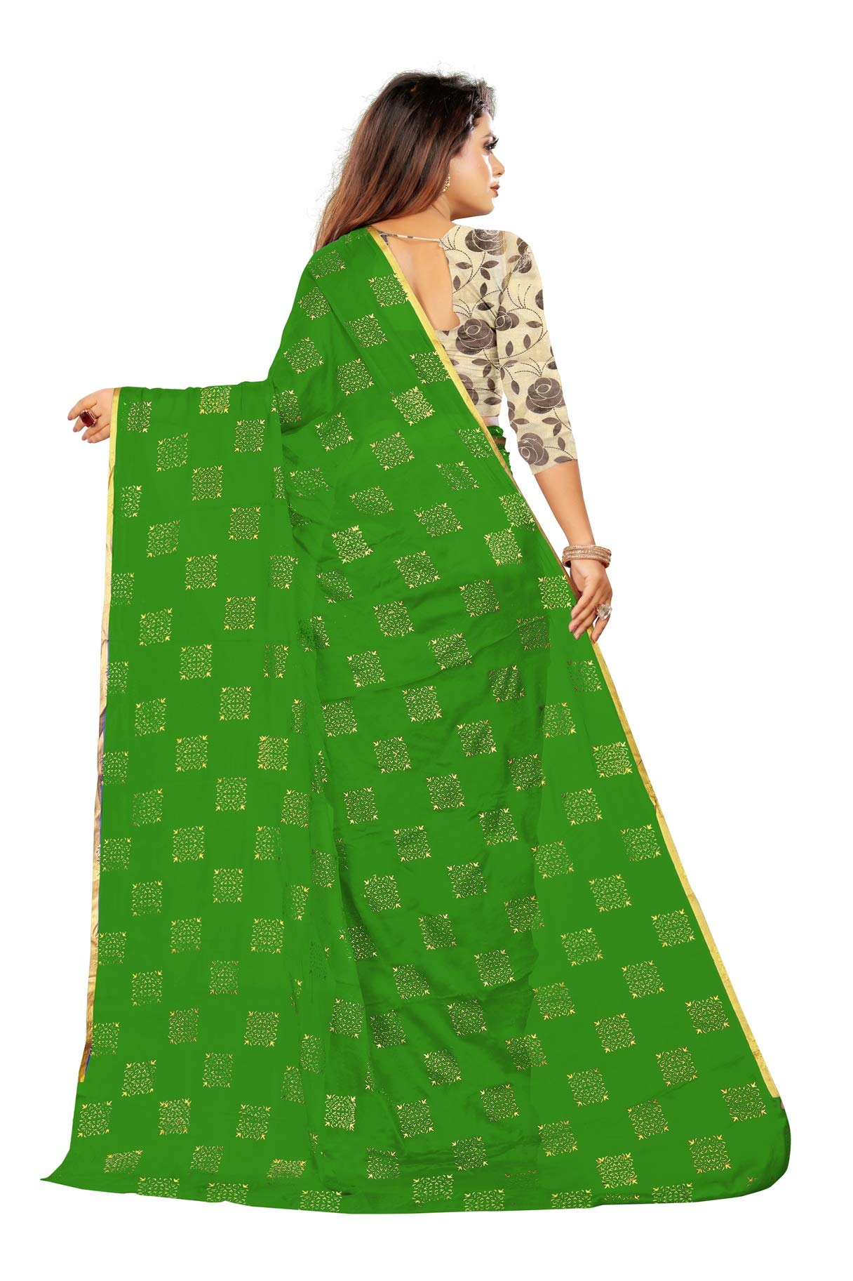 Rhey Women Foil Print Work Chiffon Saree With Blouse Piece