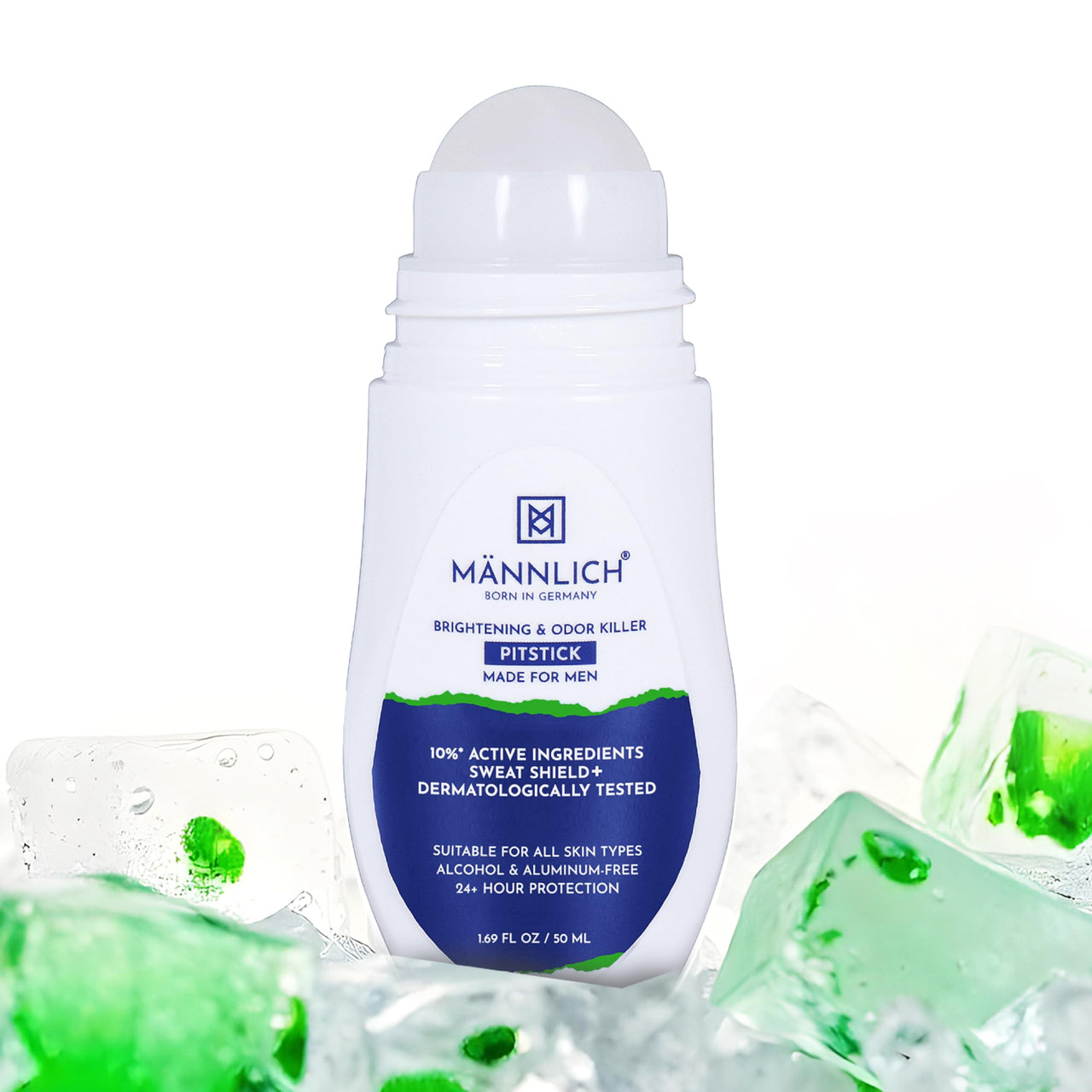 Mannlich Underarm Roll-On for Men, 2% Kojic & Salicylic Acid, Lactic Acid, Alpha Arbutin, 4% AHA & BHA | Brightens Skin, Reduces Pigmentation, Exfoliates & Prevents Body Odor | Alcohol & Aluminum Free, Dermatologically Tested- 50ml