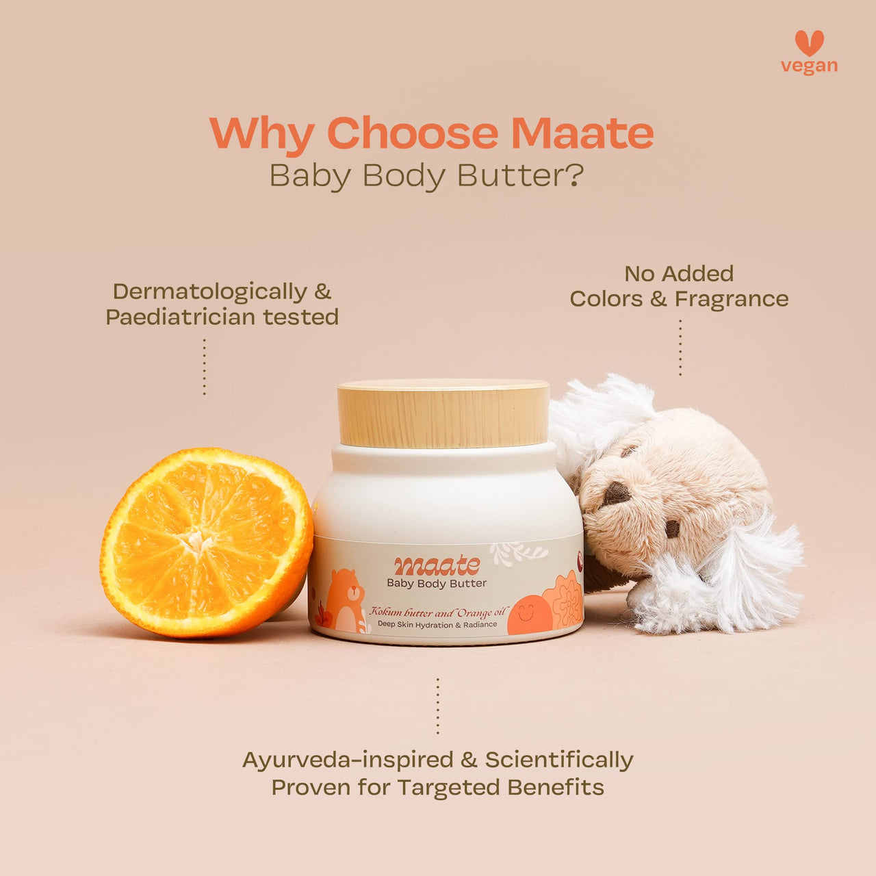 Maate Baby Body Butter (150 gm) | Enriched with Pure Kokum Butter, Shea Butter, Orange & Saffron Oil | Baby Cream For Face, Skin & Body | Baby Body Butter For Kids 0-12 years | Baby Moisturizer Cream