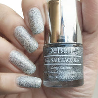DeBelle Gel Nail Polish Estella (Silver with Black Glitter Sugar Finish Nail Paint)|Non UV - Gel Finish |Chip Resistant | Seaweed Enriched Formula| Long Lasting|Cruelty and Toxic Free| 8ml