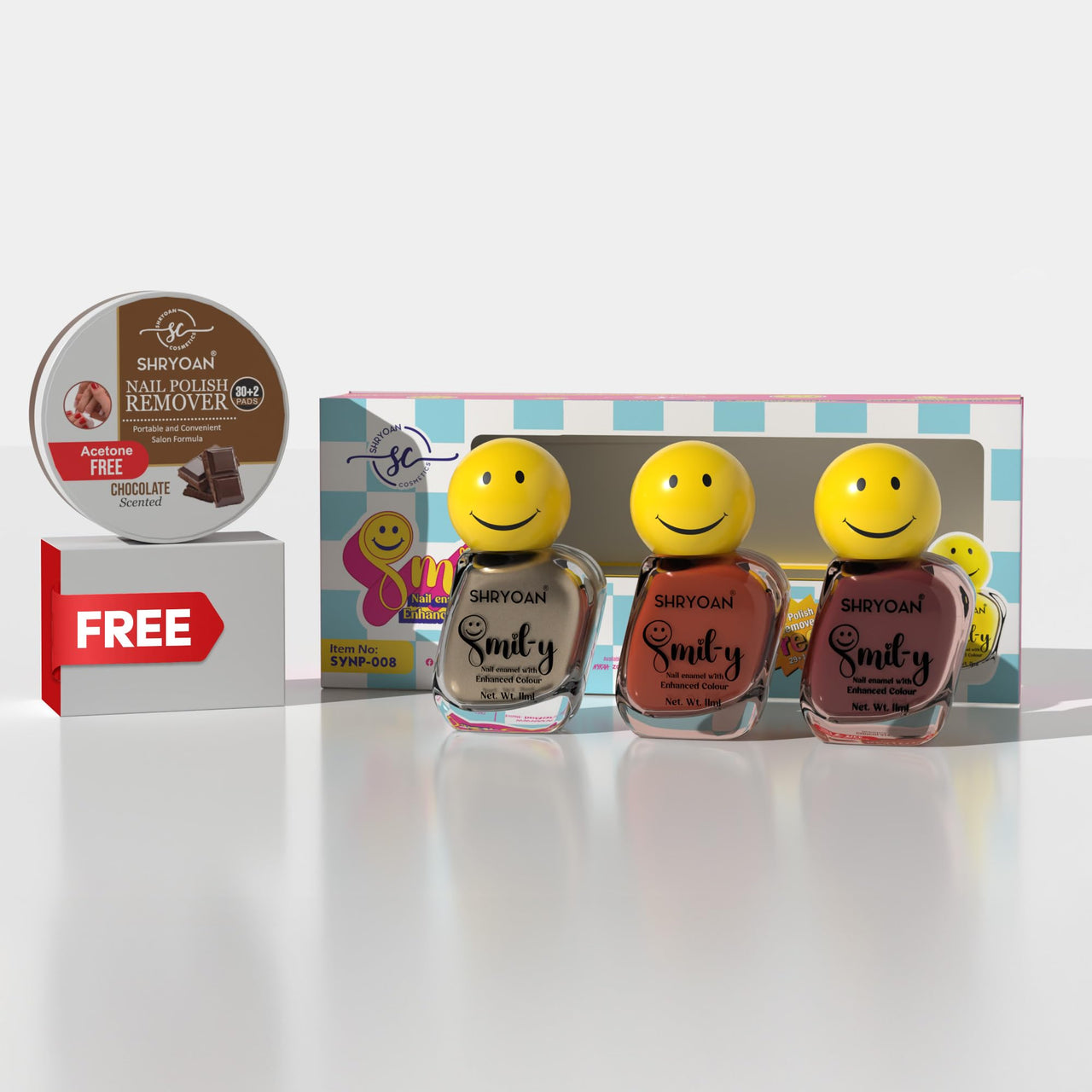 Shryoan Smil-y Glossy Nail Enamel With Enhanced Colors | Long Lasting Nail Polish | With Nail Polish Remover | Shade- Glitter Fusion | Set of 3 | 11ml Each