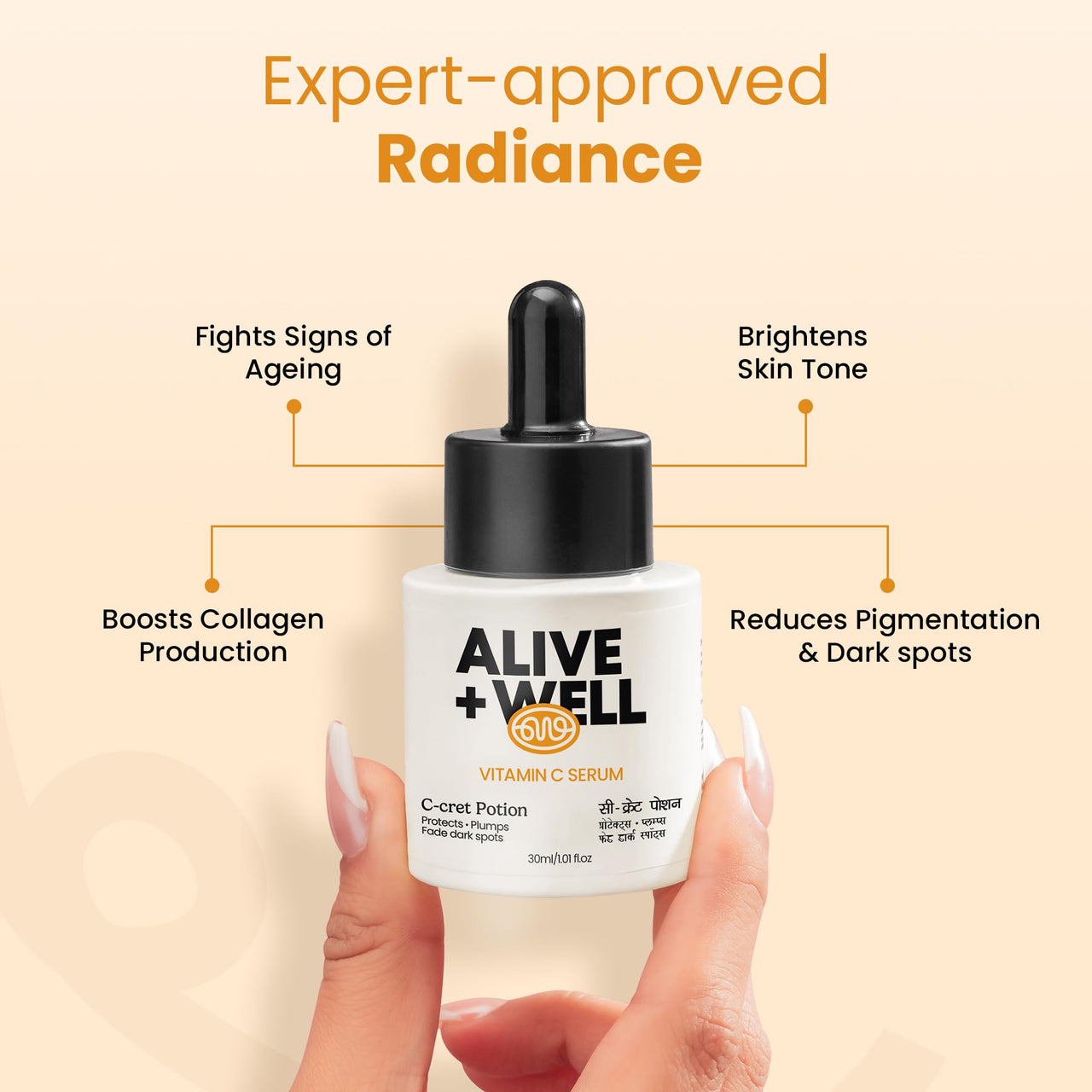 Alive & Well Vitamin C Face Serum, With Hyaluronic Acid And Orange Peel, Crafted By Dermatologists For Brightening, Hydrating, Uneven Skin Tone, Boost Collagen, Fades Dark Spots, For Men & Women -30Ml