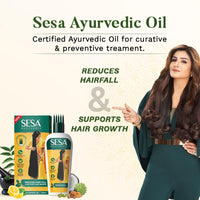 SESA Ayurvedic Hair Oil 100ml With Bhringraj 18 Rare Herbs With 5 Nourishing Oil For Hair Growth Help Control Hair Fall & Strengthen Roots with Easy Hair Oil Applicator For Women and Men