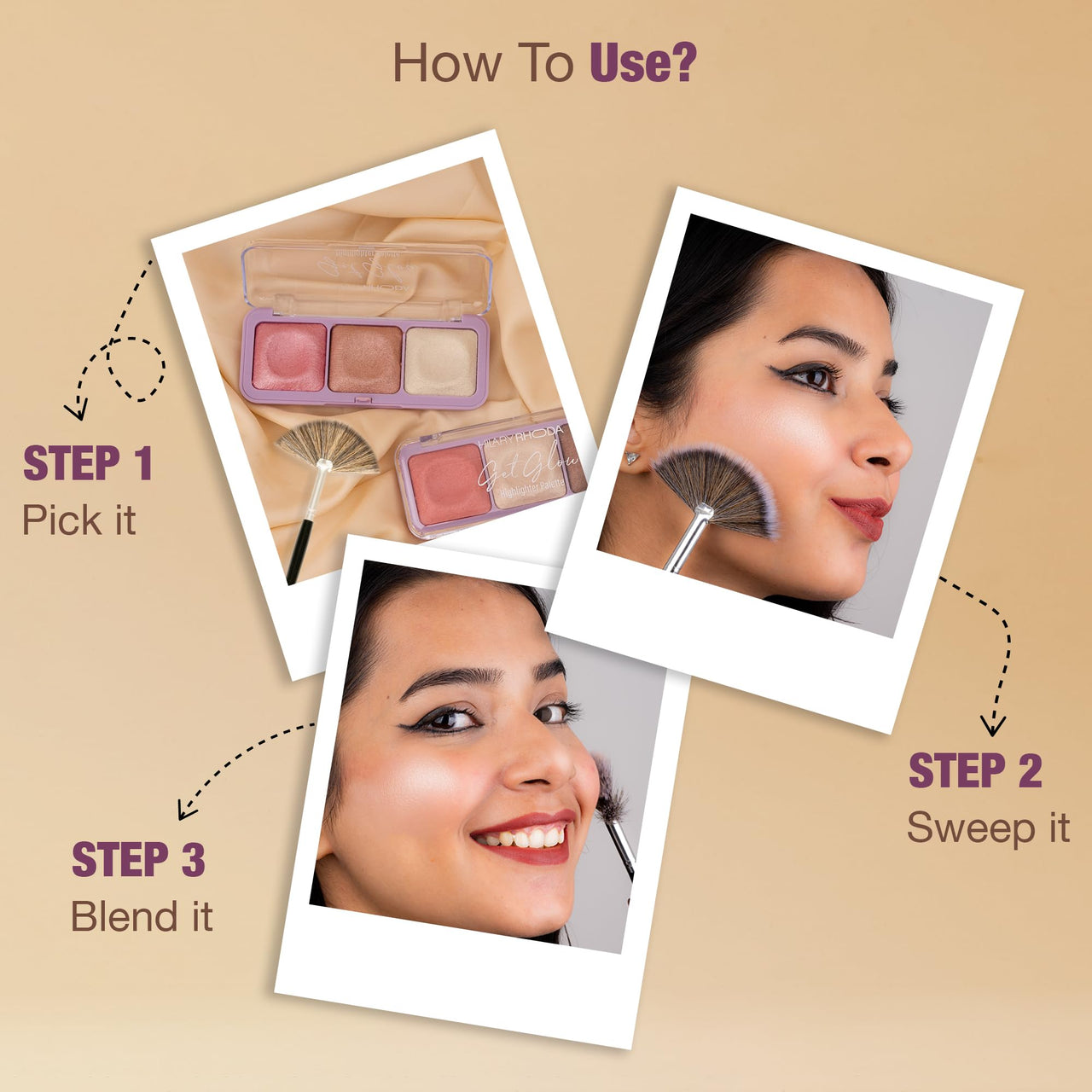 Hilary Rhoda Get Glow Highlighter Palette | Ultra Blendable & Long Lasting | Shimmer Finish & Illuminating Glow | Highly Pigmented & Easy To Blend Shades | 3 Shades in 1 Palette -15g (Shade - 04)