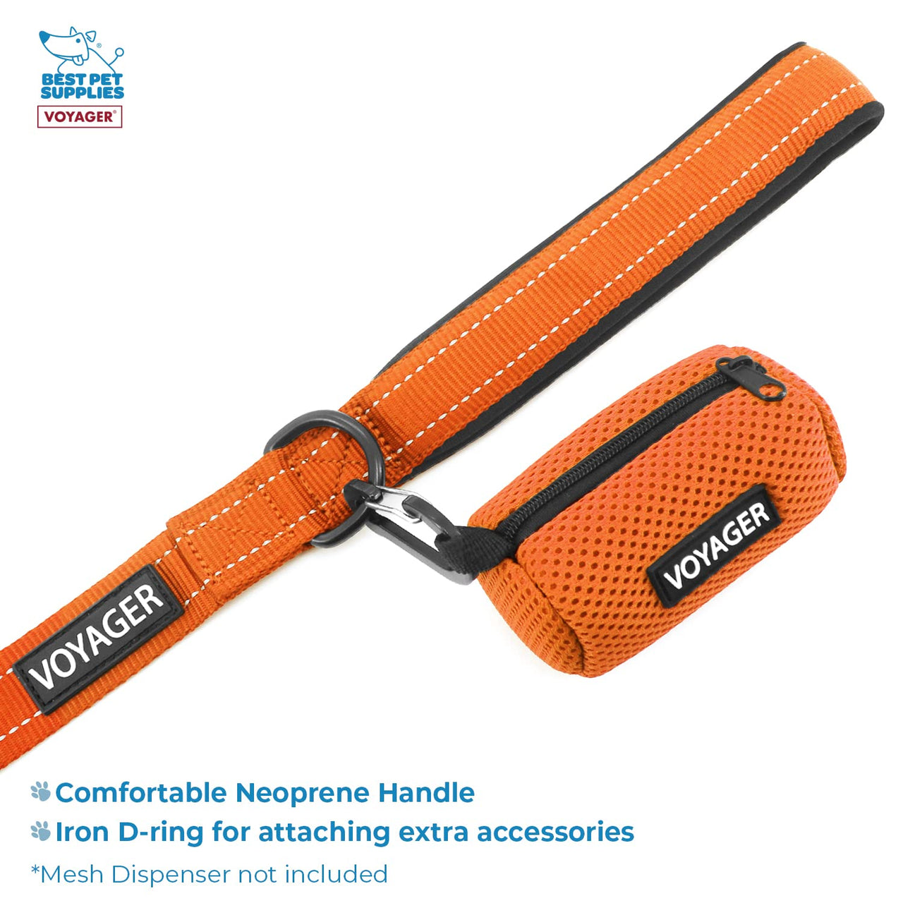 Voyager Step-in Lock Dog Harness w Reflective Dog Leash Combo Set with Neoprene Handle 5ft - Supports Small, Medium and Large Breed Puppies/Cats by Best Pet Supplies - Orange, XS