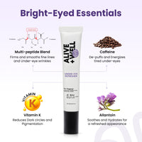 Alive + Well No Baggage Under Eye Cream Gel, with Caffiene and Tripeptides, Crafted By Dermatologists for Dark Circle Removal, Puffiness & Crows Feet with Built-in Cooling Massage Applicator - 15ml