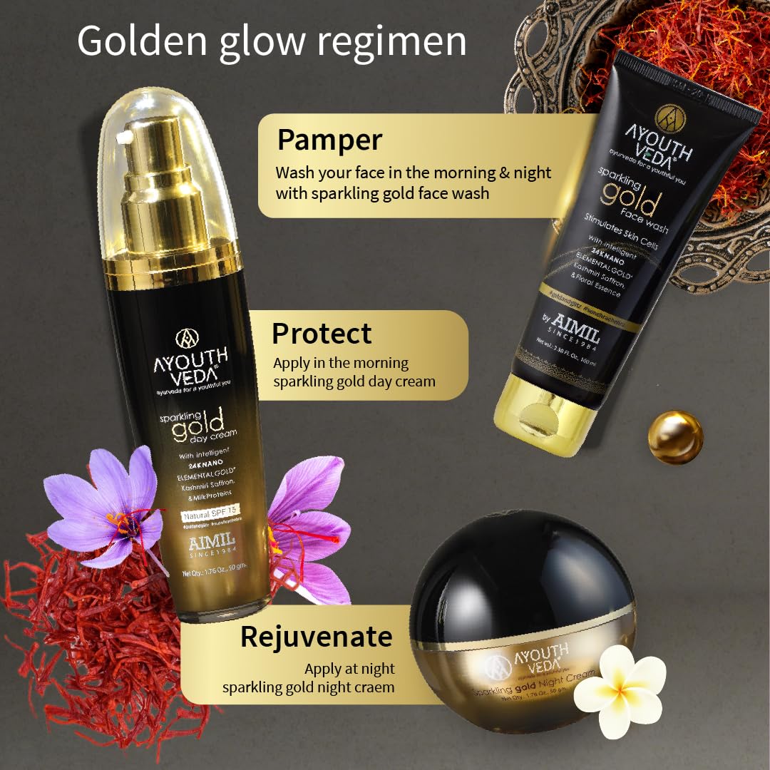 Ayouthveda Sparkling 100 ml Gold Face Wash With 24k Gold & Saffron | Face Wash for Glowing Skin Men and Women | Suitable for Normal & Dry Skin (Pack of 1, 100Ml)