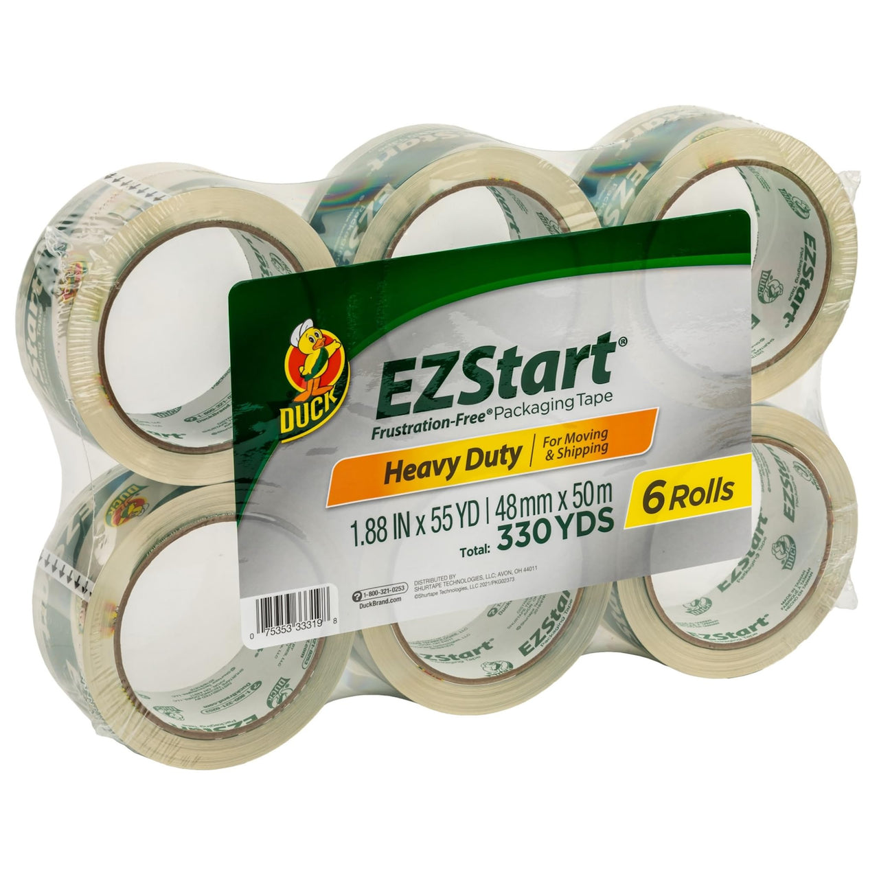 Duck EZ Start Clear Packing Tape Refills – 6 Rolls of Packaging Tape for Shipping, Moving & Storage - Quiet Easy Start Tape for Boxes & Mailing Supplies, 1.88 Inch x 55 Yards (287862) 6 Rolls, 55 yds