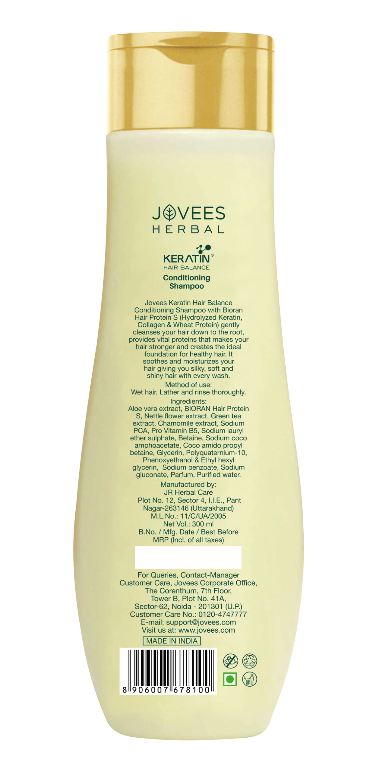 Jovees Keratin Hair Balance Conditioning Shampoo Exfoliates and Renews Scalp For Healthy Hair 300 ml