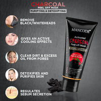 Mancode Activated Charcoal Face Wash & Charcoal Peel-Off Mask Combo for Men | Deep Cleansing, Oil Control & Detox | Minimizes Pores & Boosts Radiance | 100ml Each| Pack of 2