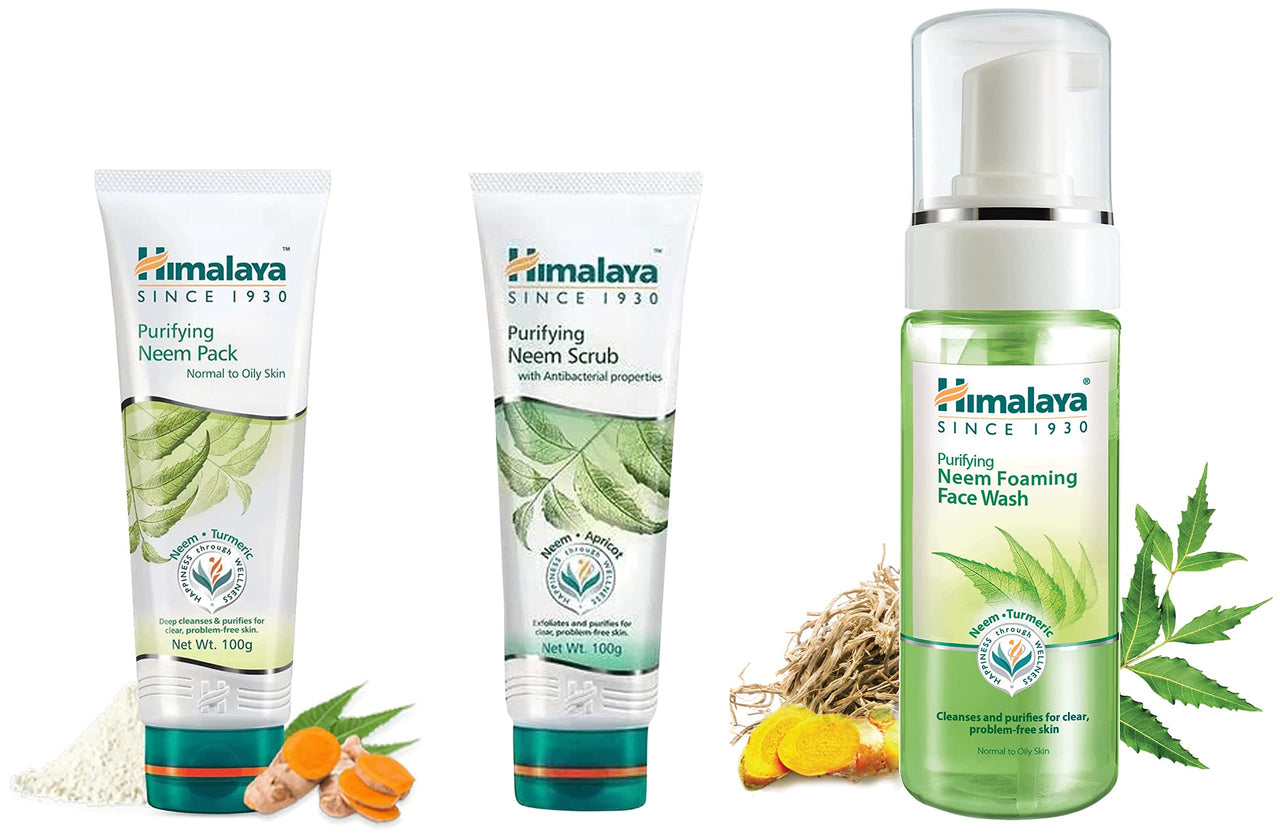 Himalaya Herbals Purifying Neem Foaming Face Wash, 150ml & Himalaya Purifying Neem Pack, 100g & Himalaya Herbals Purifying Neem Scrub, 100gm