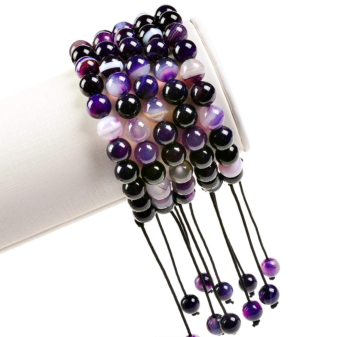 Massive Beads Natural Healing Power Gemstone Crystal Beads Unisex Adjustable Macrame Bracelets 8mm Agate Purple