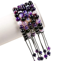 Massive Beads Natural Healing Power Gemstone Crystal Beads Unisex Adjustable Macrame Bracelets 8mm Agate Purple
