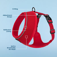 Aerolite No Pull Mesh Dog Harness with Lightweight, Soft, Breathable Chest Coverage, Reflective Stitching, and Adjustable Straps for Walking, Running, Training, Heavy Duty and Durable - Red, XS