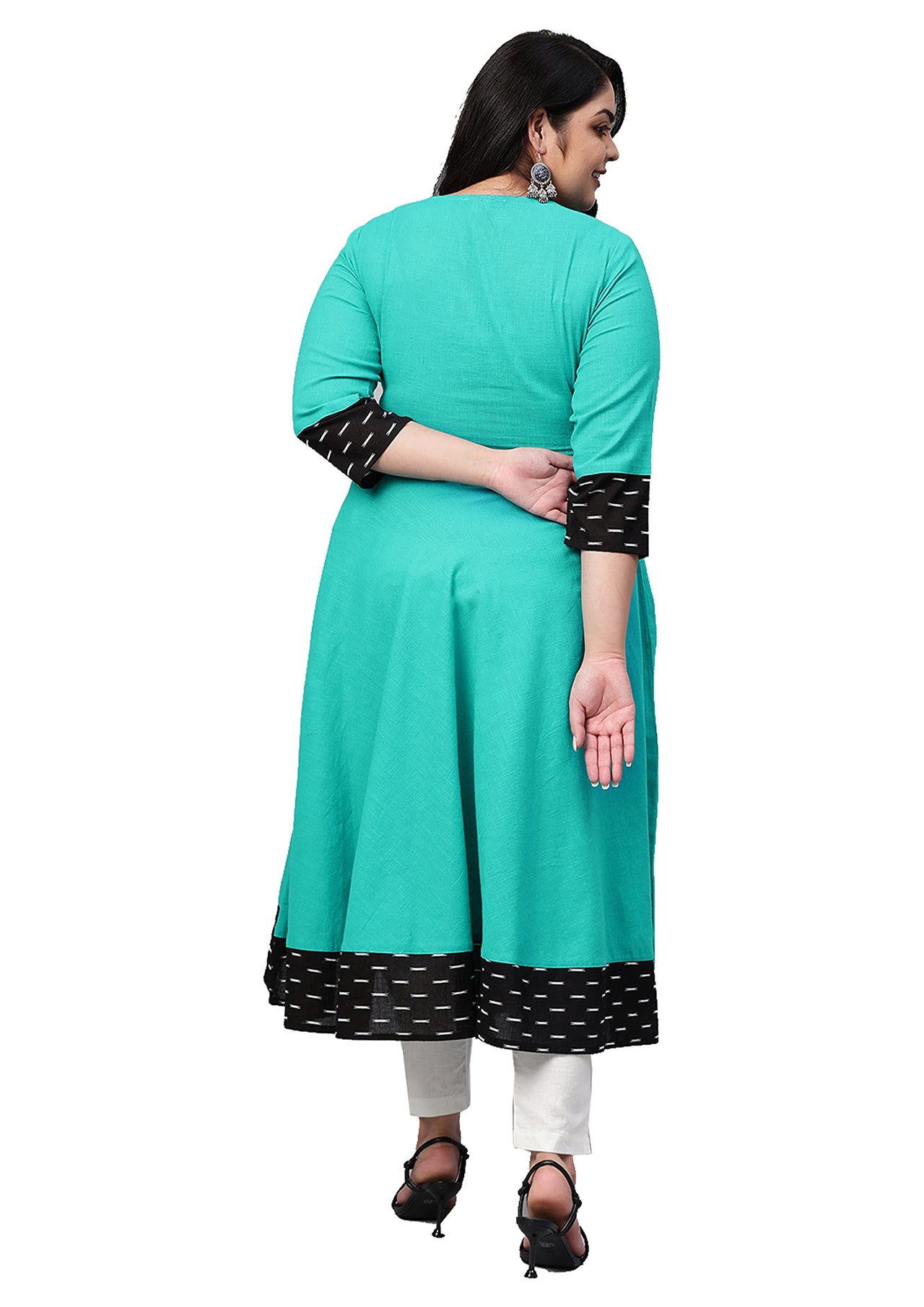 Yash Gallery Women's  Plus Size Cotton Printed Anarkali Kurta for Women (264YK346TEAL_Teal