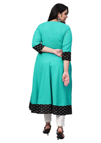 Yash Gallery Women's  Plus Size Cotton Printed Anarkali Kurta for Women (264YK346TEAL_Teal