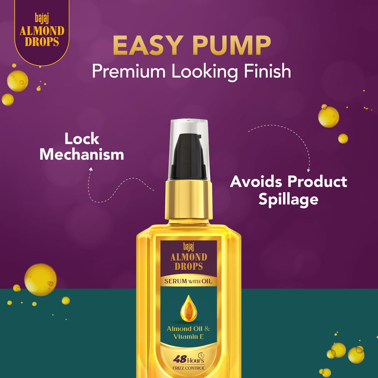 Bajaj Almond Drops Hair Serum 50 ml, Contains Almond Oil and Vitamin E Hair Serum For Dry Frizzy Hair, Nourishing Hair Serum