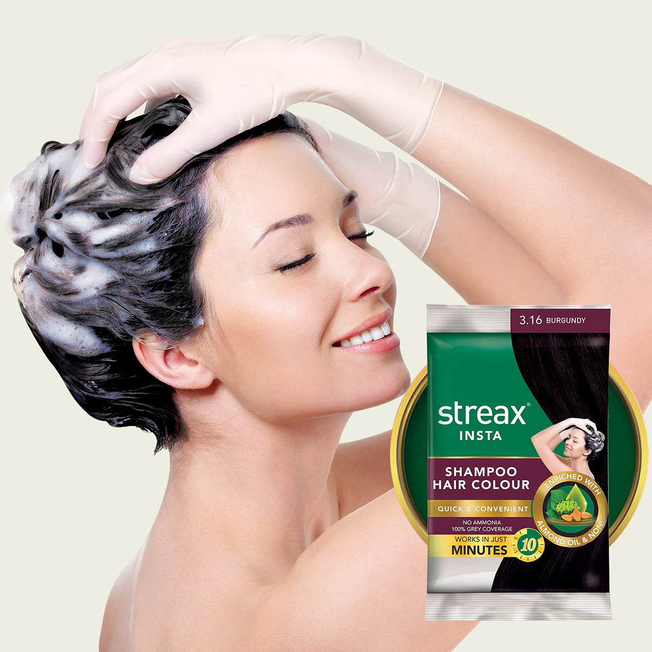 Streax Insta Shampoo Hair Colour for Men & Women, Burgundy, 18ml (Pack of 8) | Enriched with Almond Oil & Noni Extracts | Long-Lasting Instant Colour