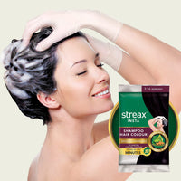 Streax Insta Shampoo Hair Colour for Men & Women, Burgundy, 18ml (Pack of 8) | Enriched with Almond Oil & Noni Extracts | Long-Lasting Instant Colour