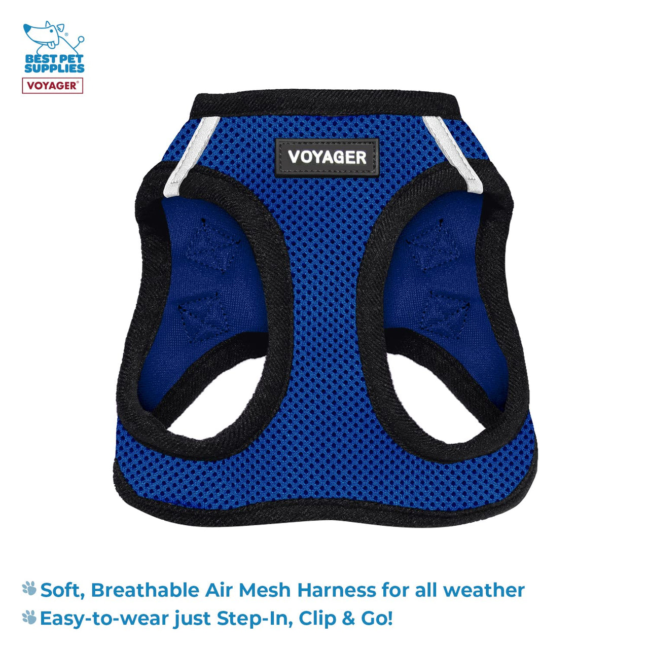 Voyager Step-in Air All Weather Mesh Harness and Reflective Dog 5 ft Leash Combo with Neoprene Handle, for Small, Medium and Large Breed Puppies by Best Pet Supplies - Blue, XXX-Small
