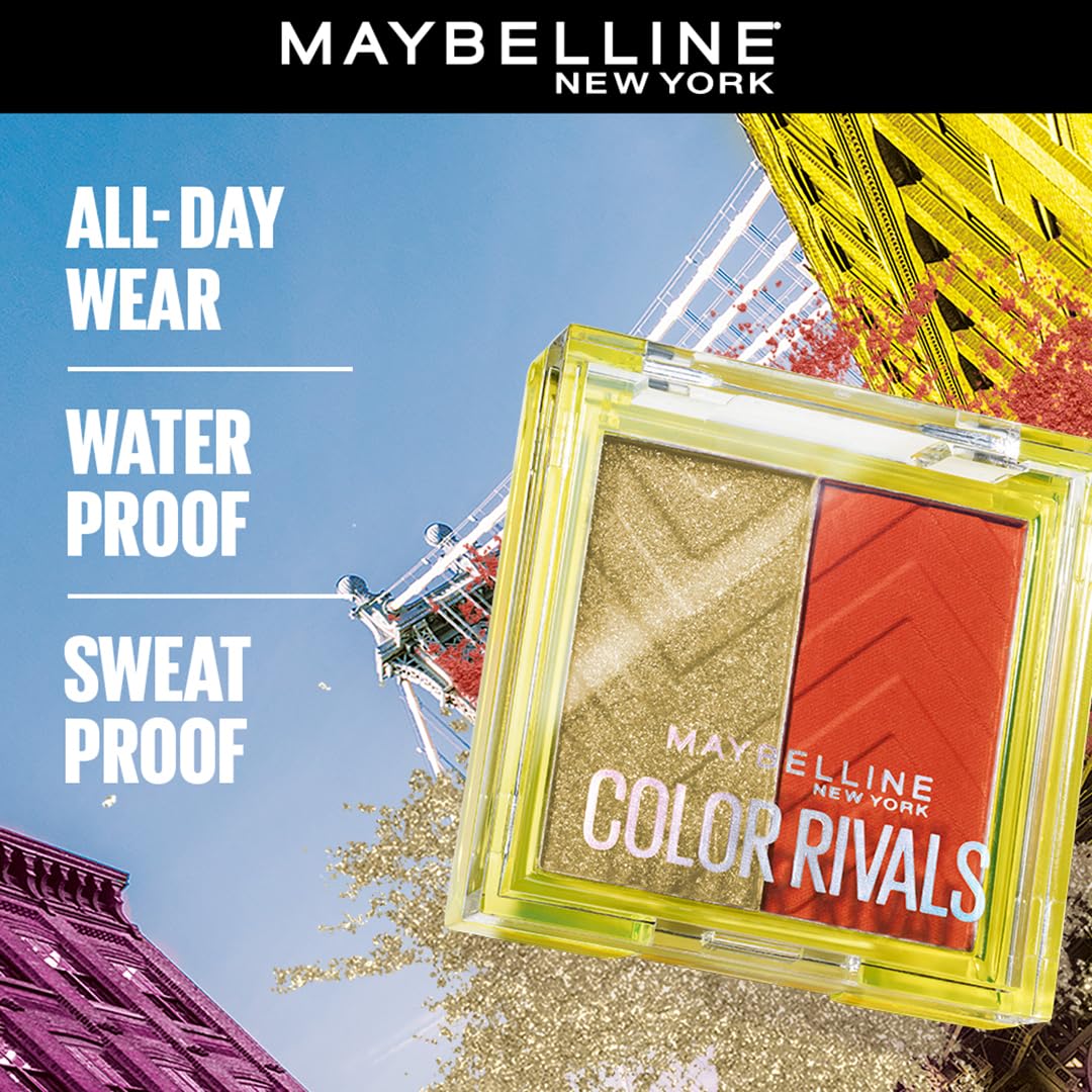 Maybelline New York Color Rivals Pigmented Eyeshadow Palette, Long lasting, Sweatproof, Waterproof, Matte, Shimmer : Chill x Daring, 3g