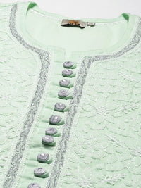 Ada Women's  Hand Embroidered Lucknowi Chikankari Cotton Straight Short Top Kurti A178625