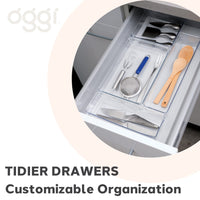 Oggi Set of 3 Clear Drawer Organizers - (1) 6x6.25, (1) 6.25x9.25, (1) 6.25x15.75 - Ideal for Organizing Kitchen Drawers, Office, Desk, Silverware, Kitchen Utensils, Cosmetics and Bathrooms