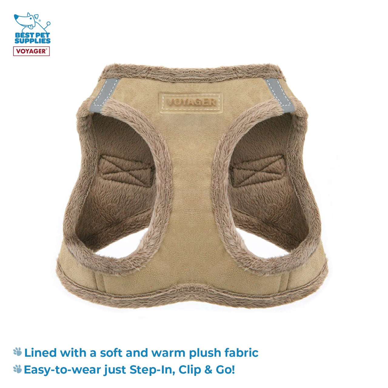 Voyager Step-in Plush Dog Harness – Soft Plush, Step in Vest Harness and Reflective Dog 5 ft Leash Combo with Neoprene Handle for Small and Medium Dogs by Best Pet Supplies -Set (Latte Suede), M Harness Leash Set (Latte Suede) M (Chest: 16 - 18")